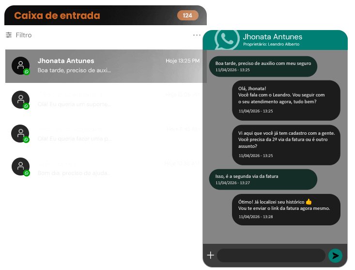 Conversas de WhatsApp integradas ao CRM com histórico e automação
