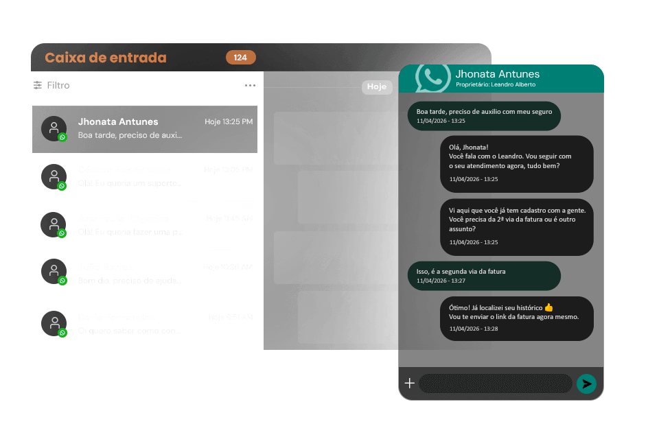 Interface do CRM da Rvops com atendimento WhatsApp em coexistência entre App e Cloud API