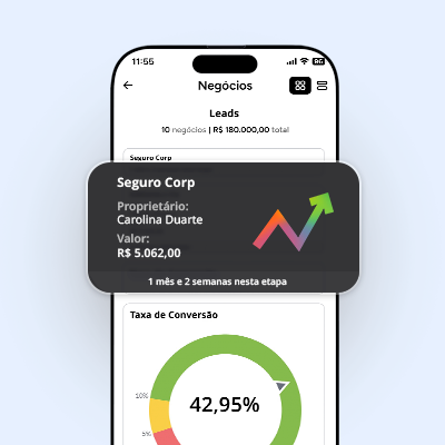 Tela do aplicativo da Rvops CRM com recursos do CRM na palma da mão